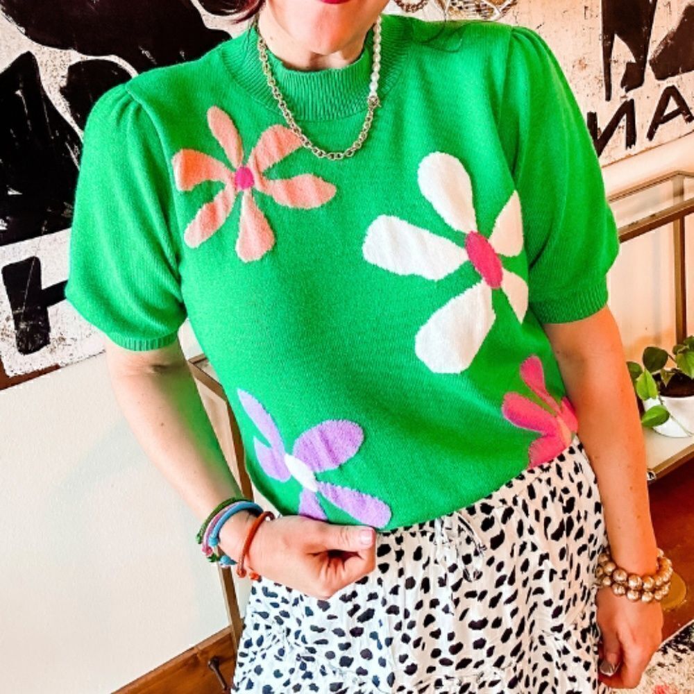 Spring In Bloom Green Floral Print Sweater - Picture 3 of 6